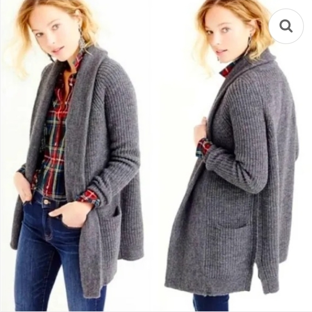 J. Crew Open Front Alpaca Wool Cable Knit Chunky Cardigan in Charcoal Gray